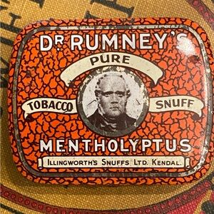 Dr. Rumney Tobacco Snuff Tin Red & Gold Good Working Condition